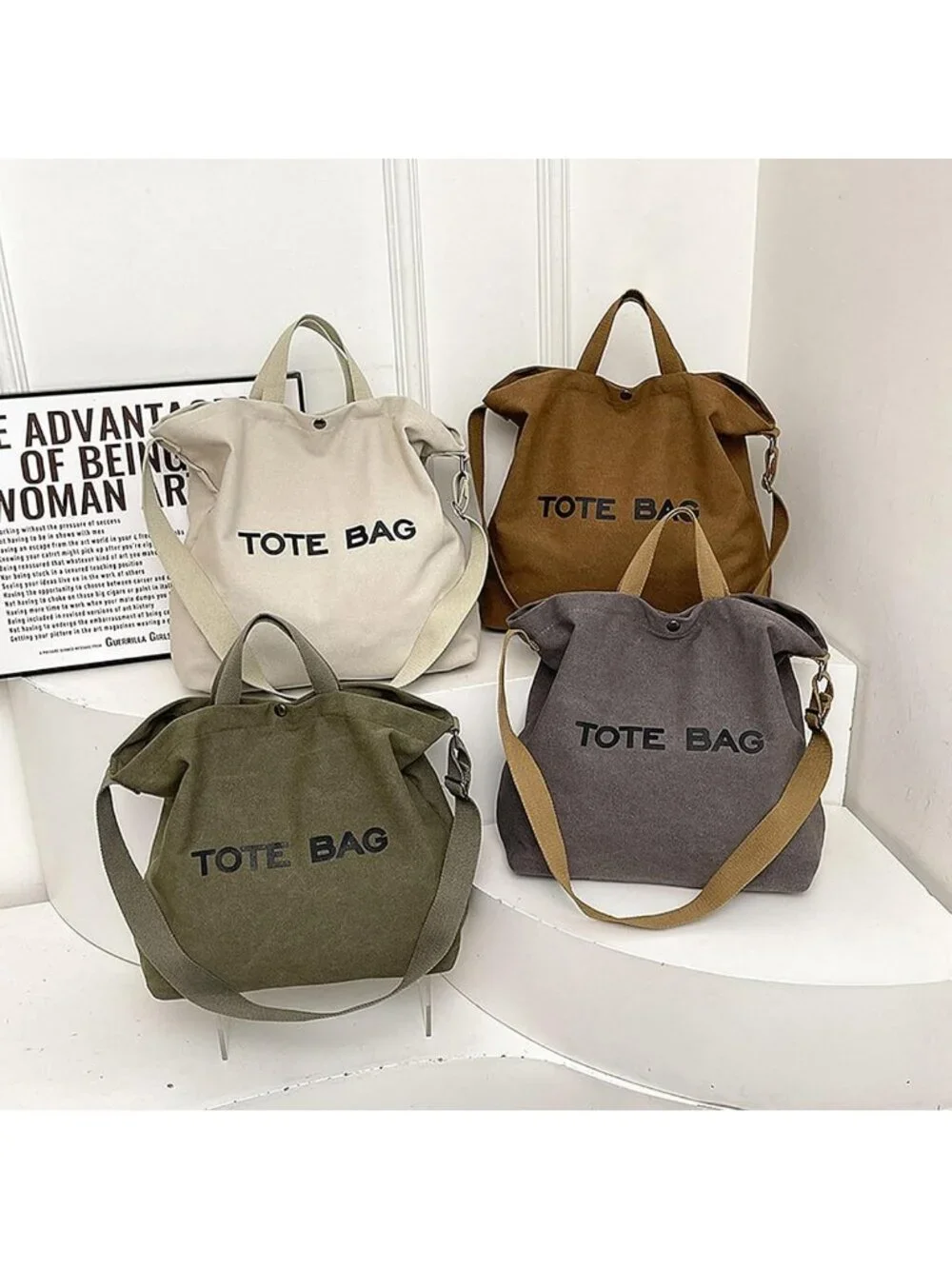 Large Capacity Canvas Tote Bag for Women - Stylish Travel Shoulder & Crossbody - Picture 2 of 6